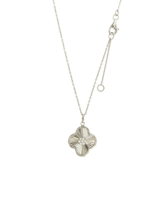 Collier femme argent rhodié trèfle zirconia 42cm