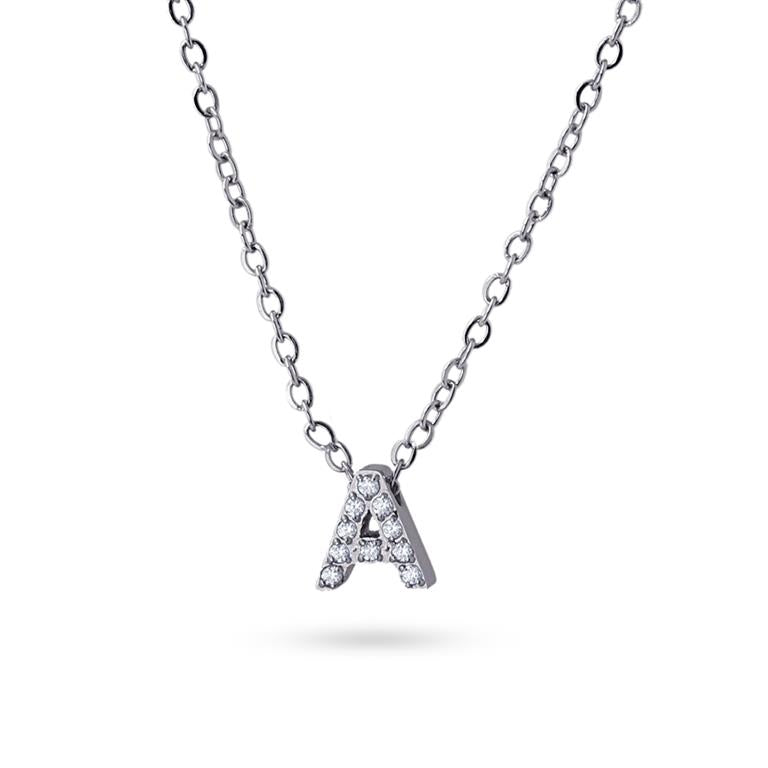 Collier femme acier lettre A zirconia 38 cm