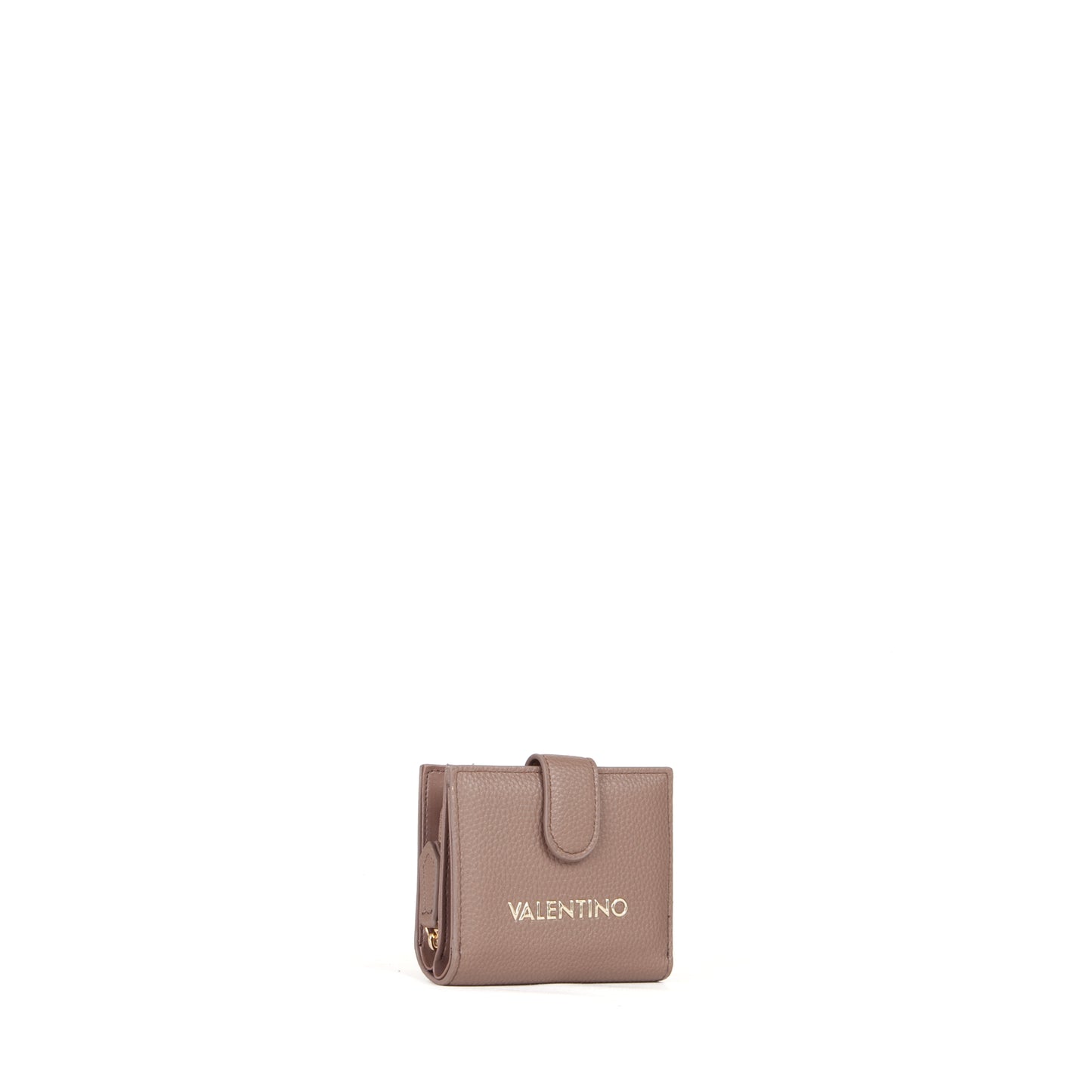 Portefeuille femme cuir grainé taupe compact à rabat