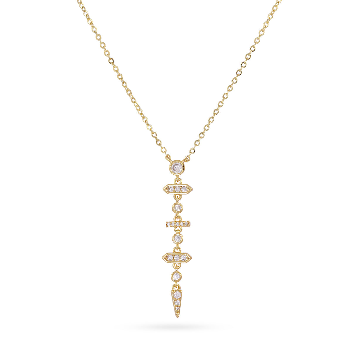 Collier femme acier doré pendant zirconia géométrique