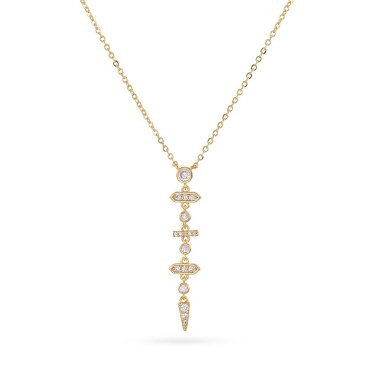 Collier femme acier doré pendant zirconia géométrique