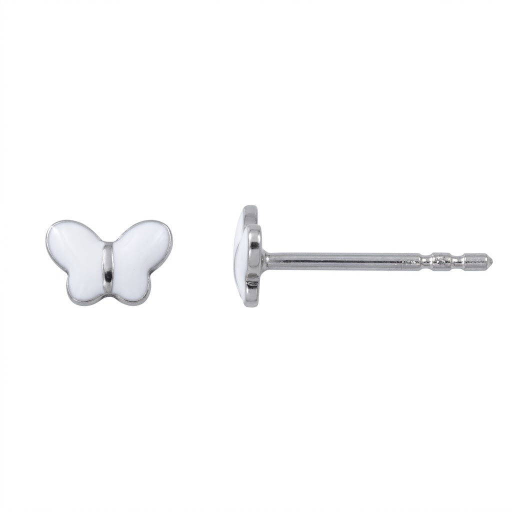 Boucles d'oreilles enfant argent 925 papillon émail blanc