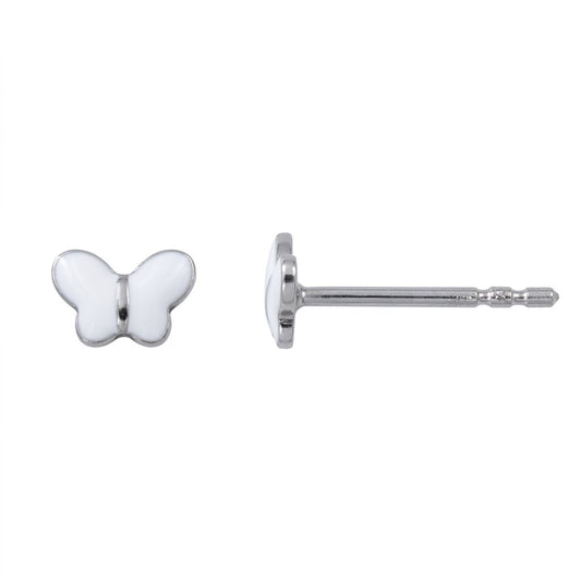 Boucles d'oreilles enfant argent 925 papillon émail blanc