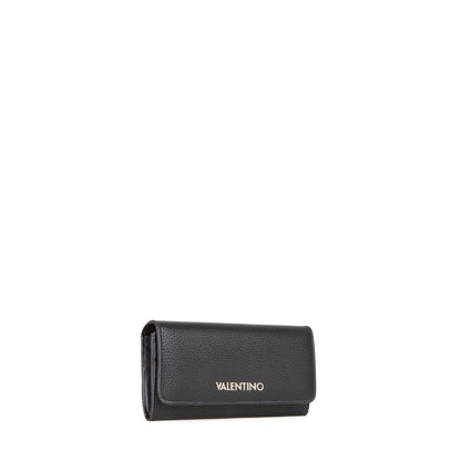 Portefeuille femme simili cuir grainé noir fermeture rabat