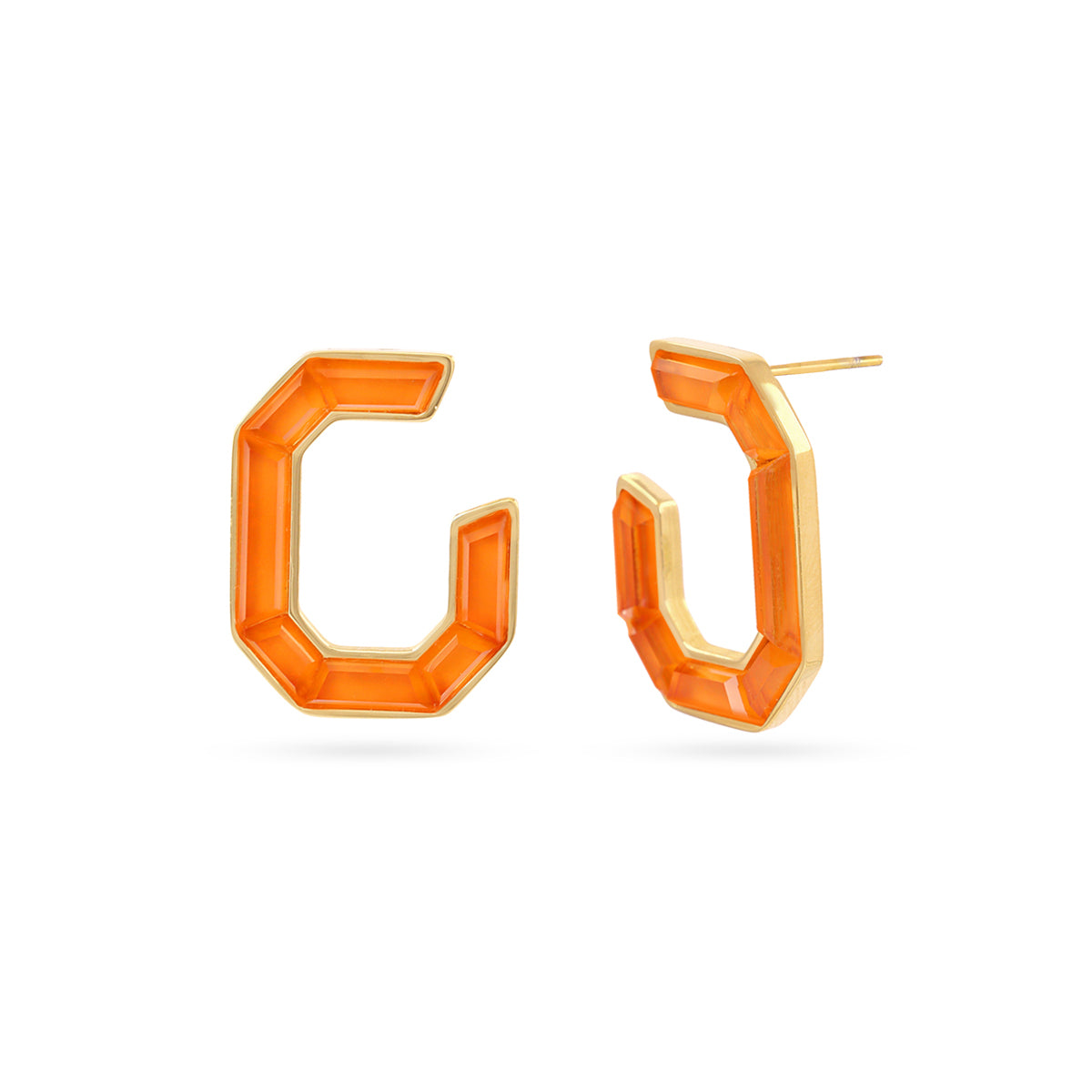 Boucles d'oreilles femme acier doré créoles octogonales orange