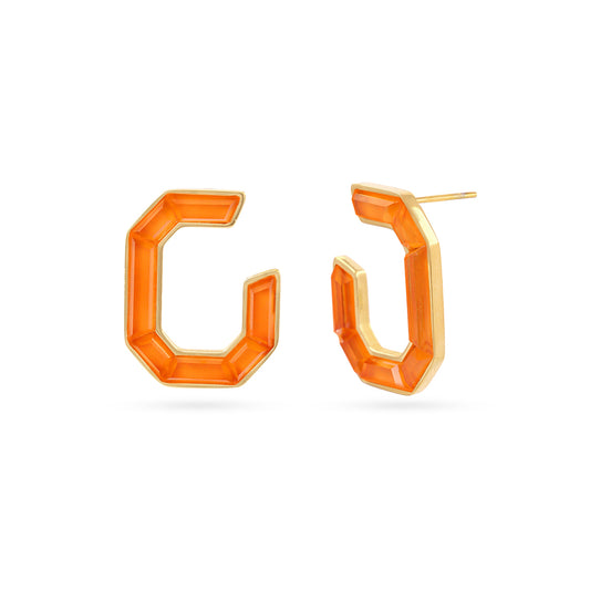 Boucles d'oreilles femme acier doré créoles octogonales orange