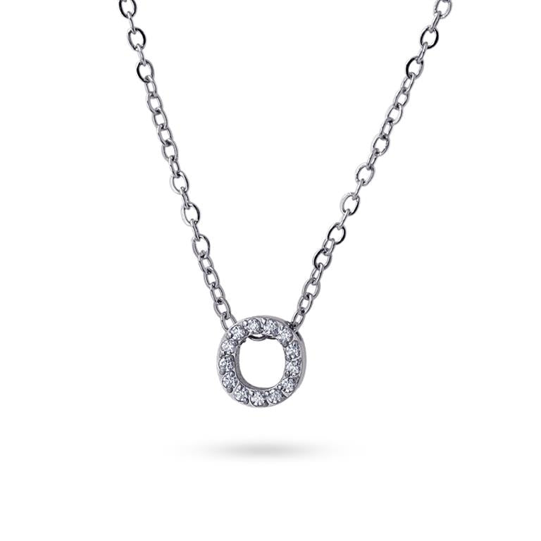 Collier femme acier lettre O zirconia gris 38 cm