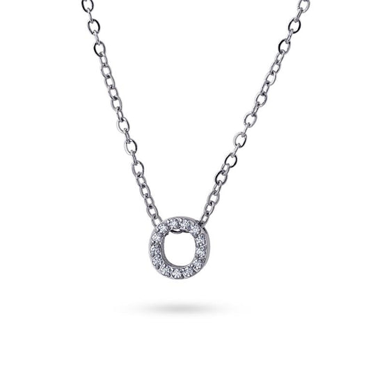 Collier femme acier lettre O zirconia gris 38 cm