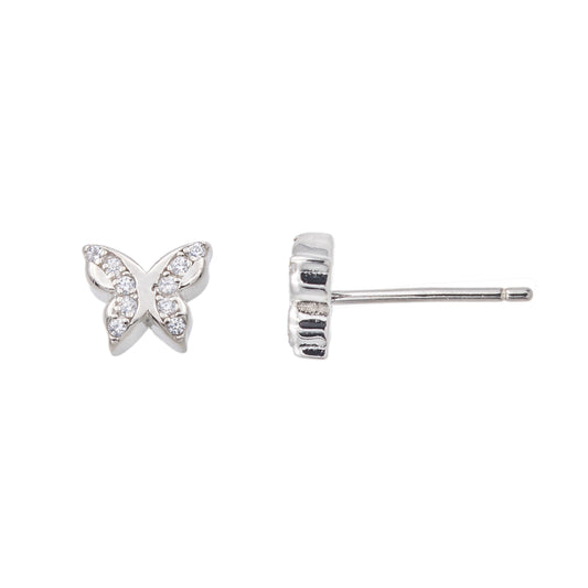 Clou d'oreille enfant argent 925 rhodié papillon zirconia