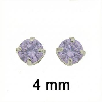 BOUCLES D'ORIELLES ARGENT RHODIE - 4 GRIFFES - ZIRCONIA LAVANDE