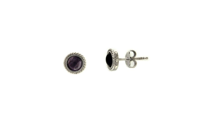 BOUCLES D'OREILLES ARGENT RHODIE - AMETHYSTE SYNTHETIQUE