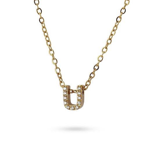 Collier femme acier jaune lettre U zirconia 38 cm