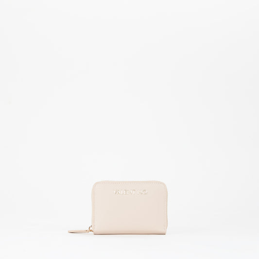 Portemonnaie femme zippé écru grain fin doré