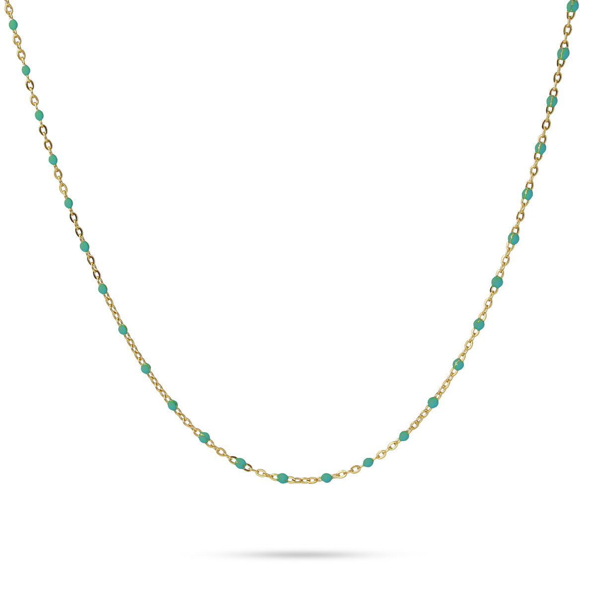 Collier femme acier doré perles émail turquoise 40+5 cm