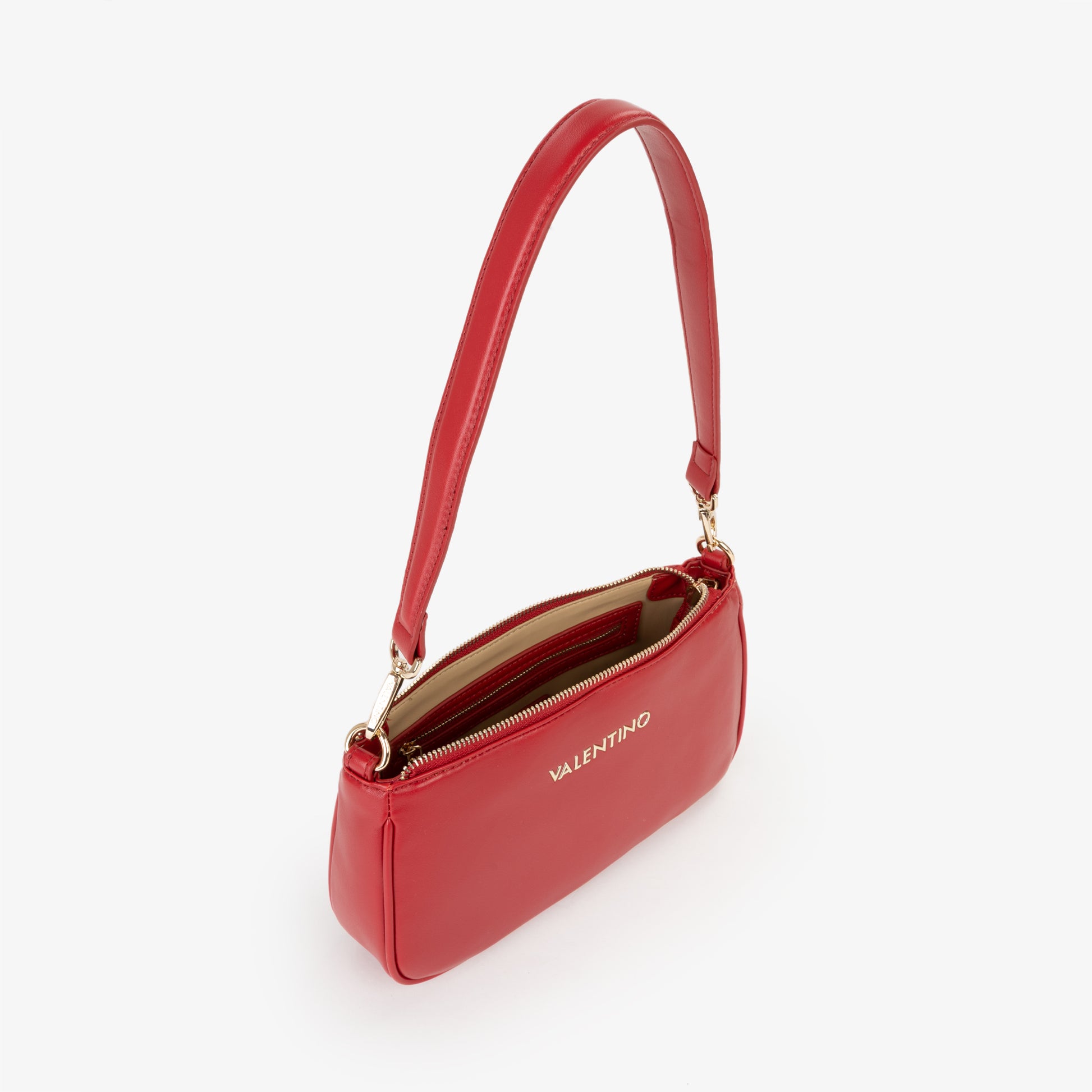 Sac baguette femme rouge doré fermeture zip élégant