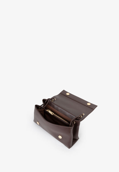 Sac femme bandoulière cuir lisse marron chocolat doré