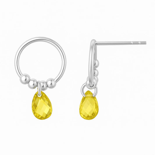 Boucles d'oreilles femme argent rhodié zirconia jaune goutte