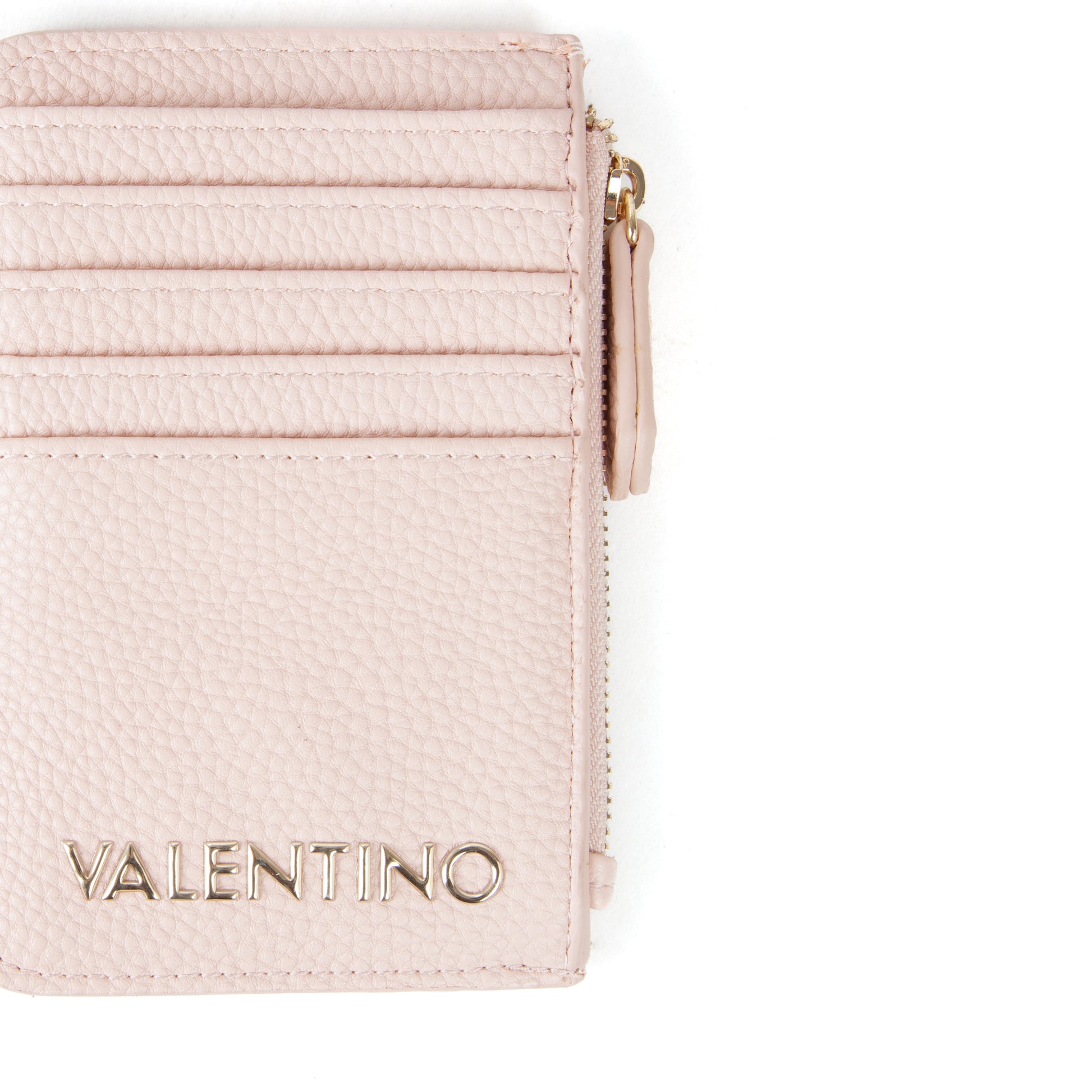 Porte-cartes femme zippé rose poudré grainé