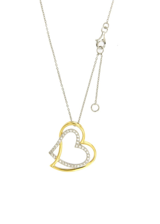 Collier femme argent bicolore double cœur zirconia 42cm
