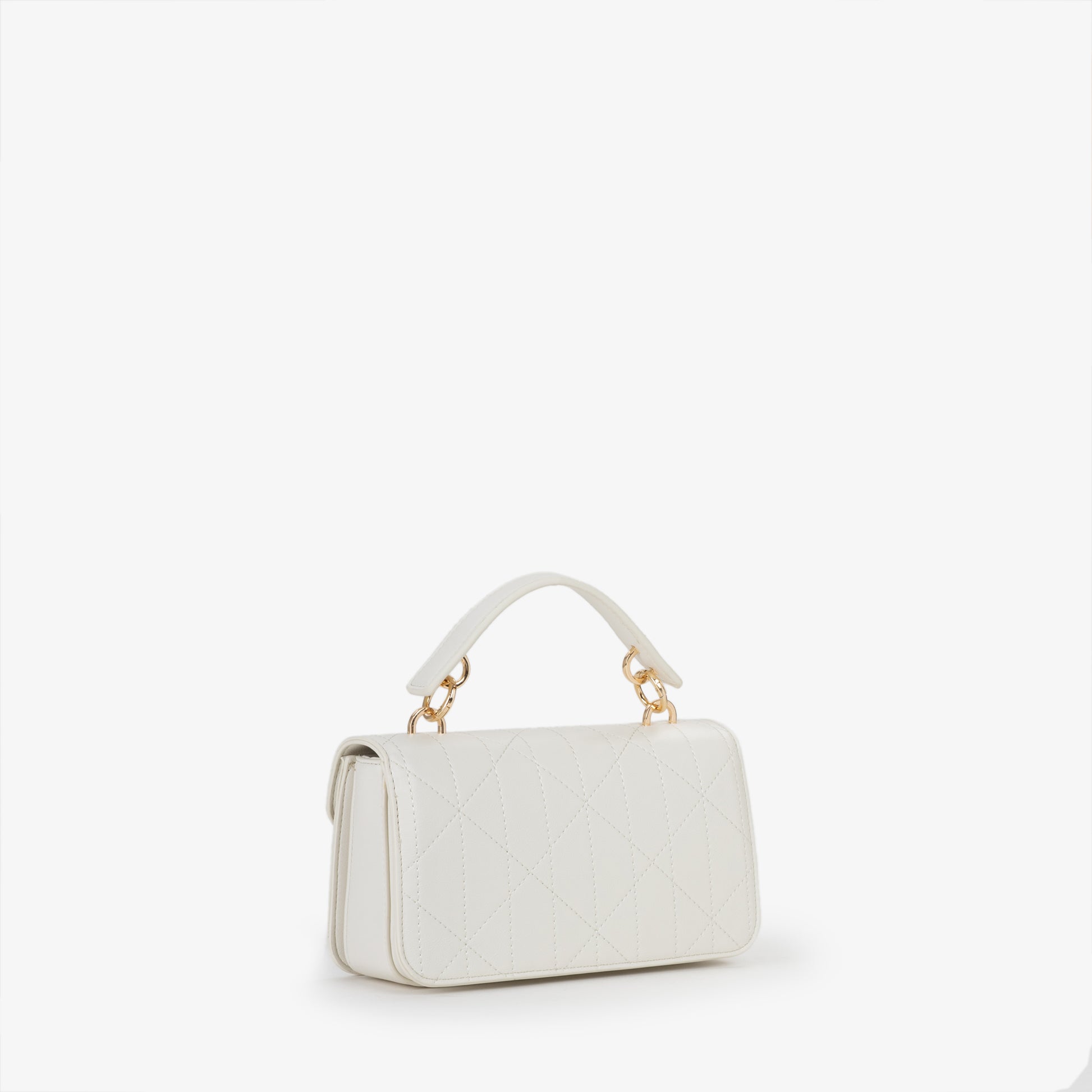 Sac à main femme blanc matelassé fermoir doré