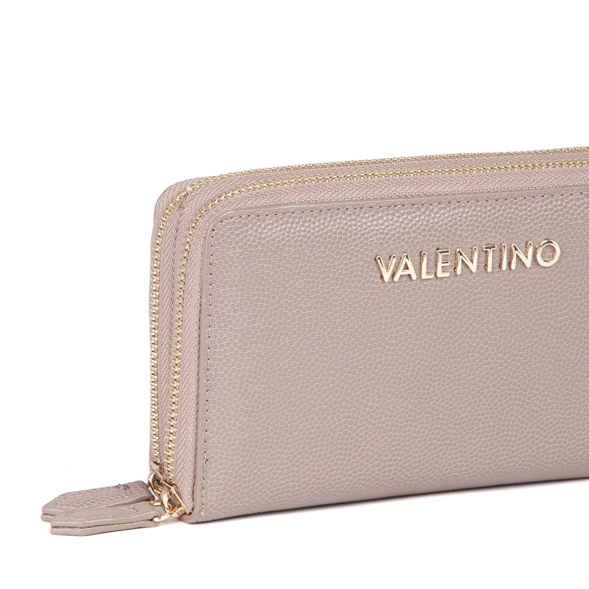 Portemonnaie femme zippé grainé taupe dorée