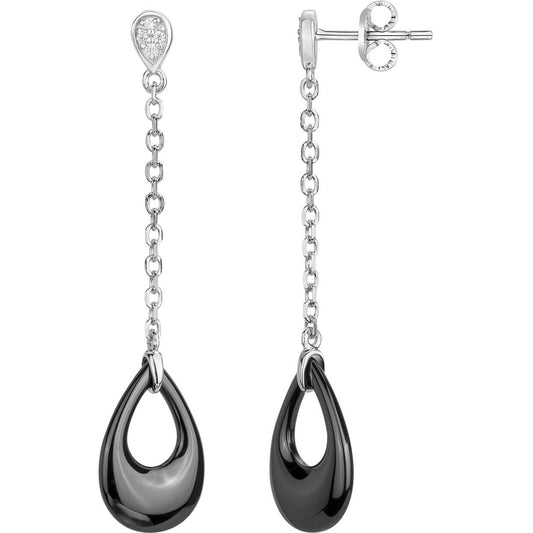 BOUCLES D'OREILLES ARGENT - CERAMQIUE NOIRE - ZIRCONIA