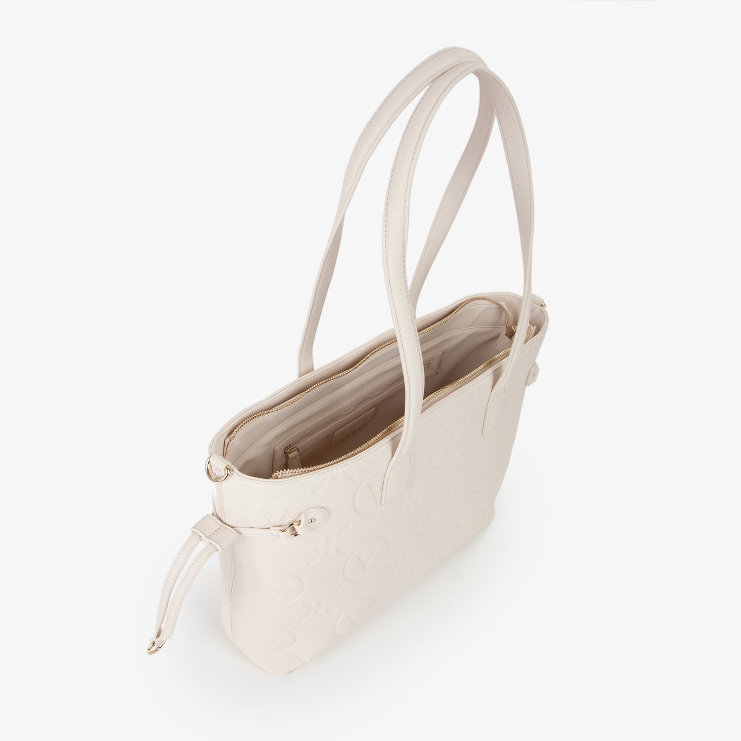 Sac cabas femme écru embossé monogramme anses cuir