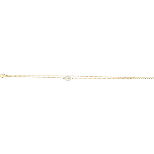 Bracelet femme acier doré double chaîne perle blanche