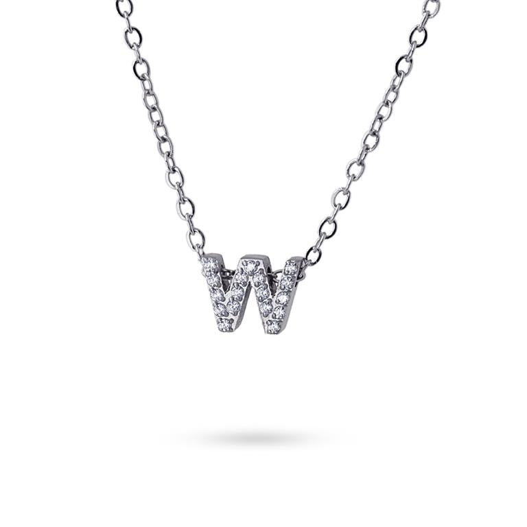 Collier femme acier lettre W zirconia gris 38 cm