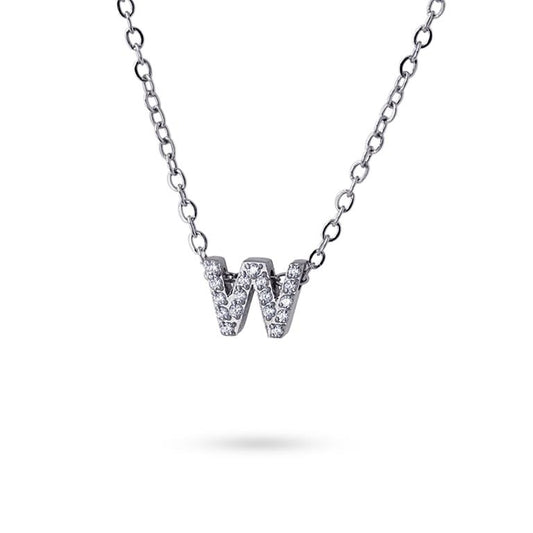 Collier femme acier lettre W zirconia gris 38 cm
