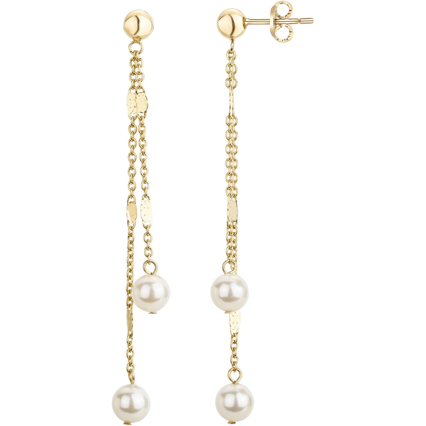 Boucles d'oreilles pendantes femme acier doré perles synthétiques