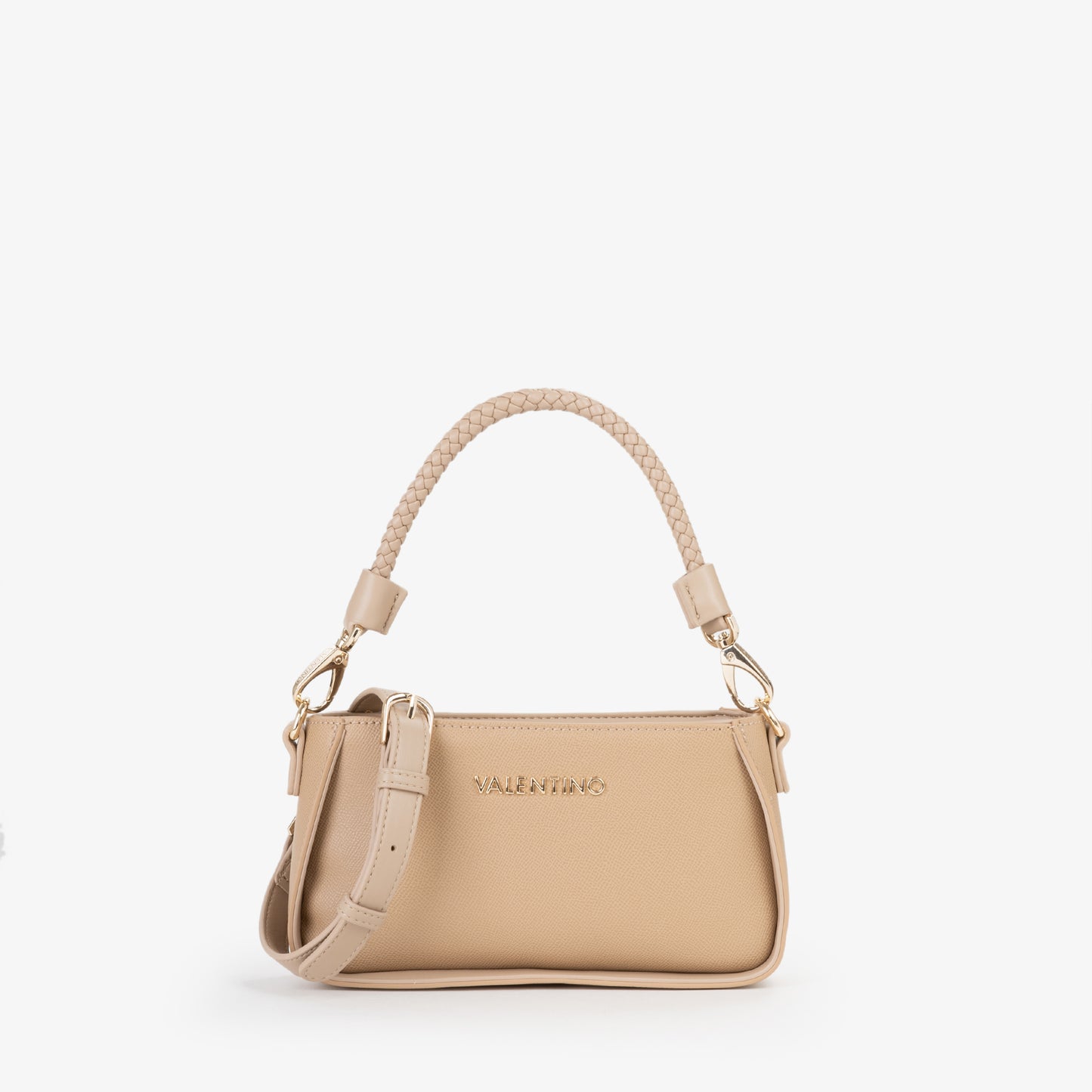 Sac à main femme beige saffiano anse tressée dorée