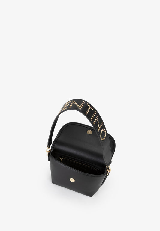 Sac bandoulière femme noir simili cuir grainé doré