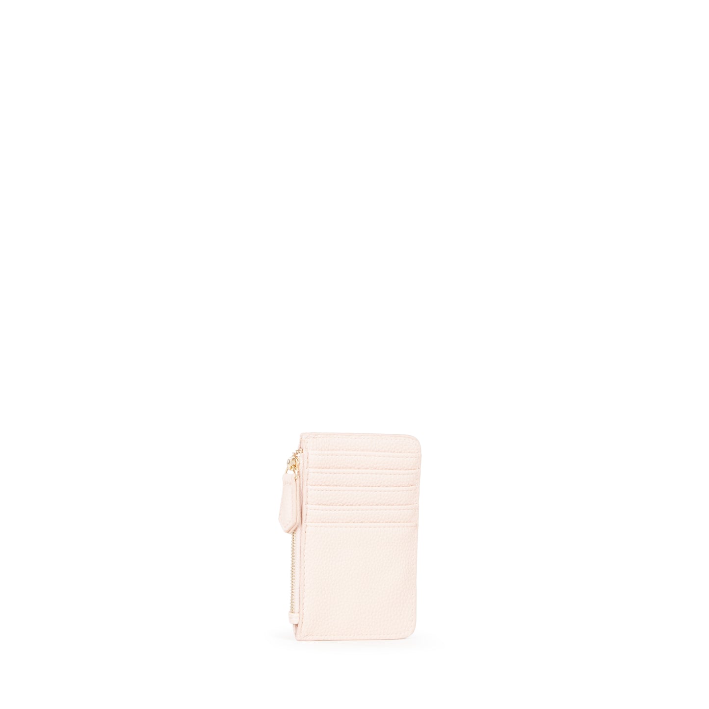 Porte-cartes femme zippé rose poudré grainé