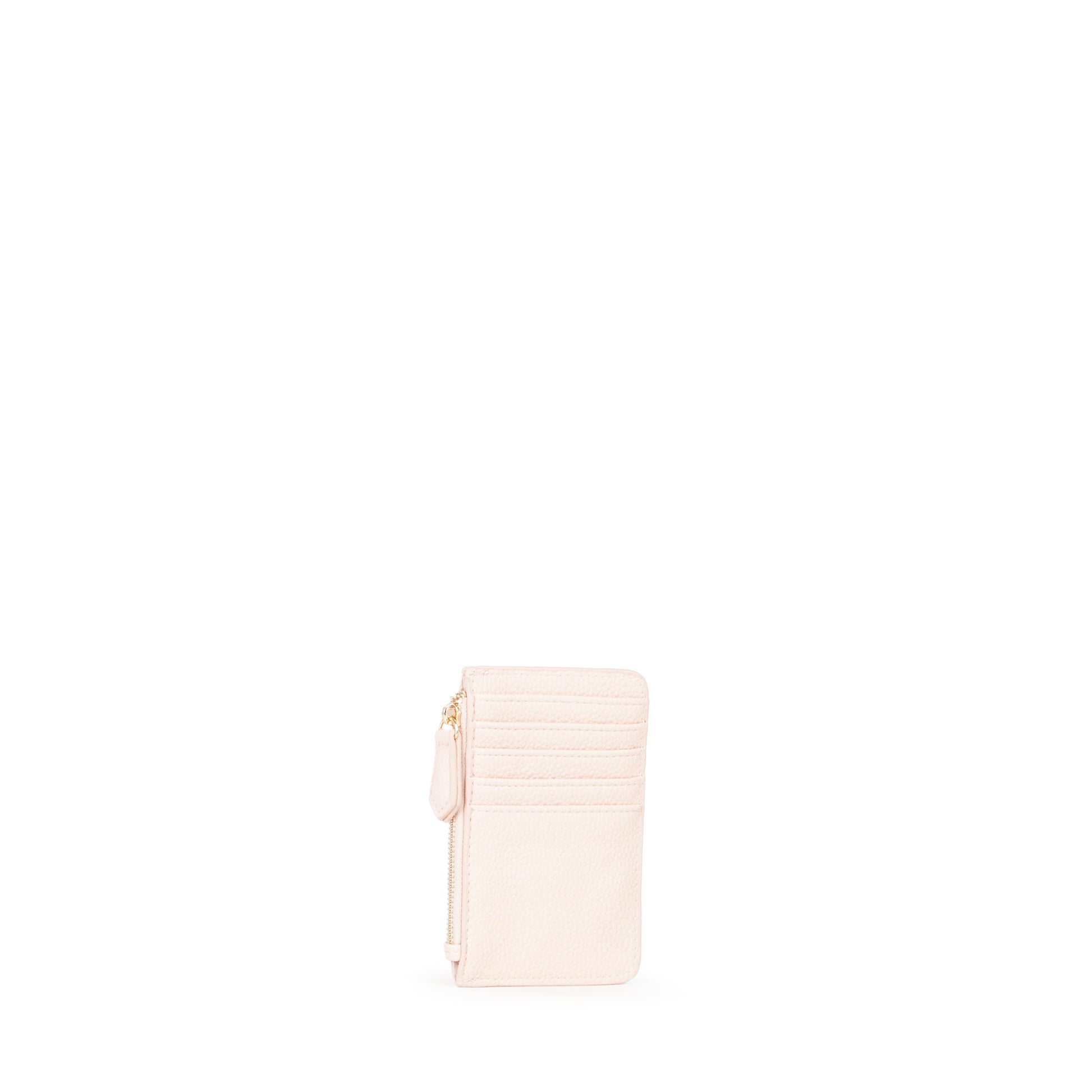 Porte-cartes femme zippé rose poudré grainé