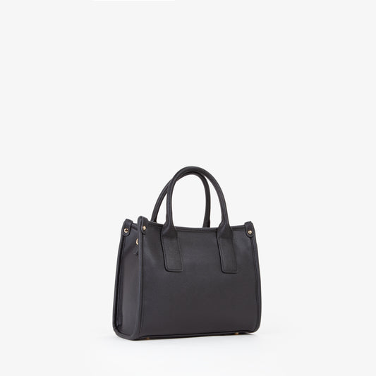 Sac à main femme noir cabas logo embossé doré