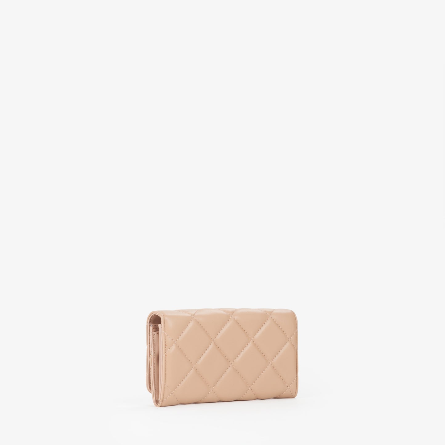 Portefeuille femme beige matelassé fermeture rabat