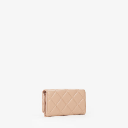 Portefeuille femme beige matelassé fermeture rabat