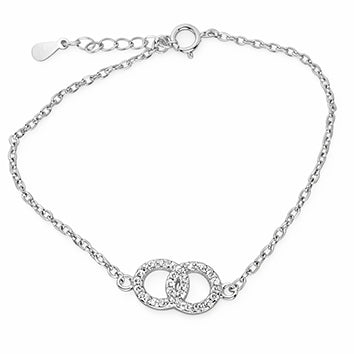 Bracelet femme argent 925 rhodié doubles anneaux zirkonia