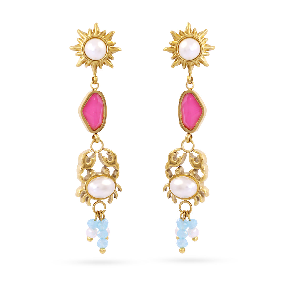 BOUCLES D'OREILLES - ACIER DORE - PIERRES SYNTHETIQUES