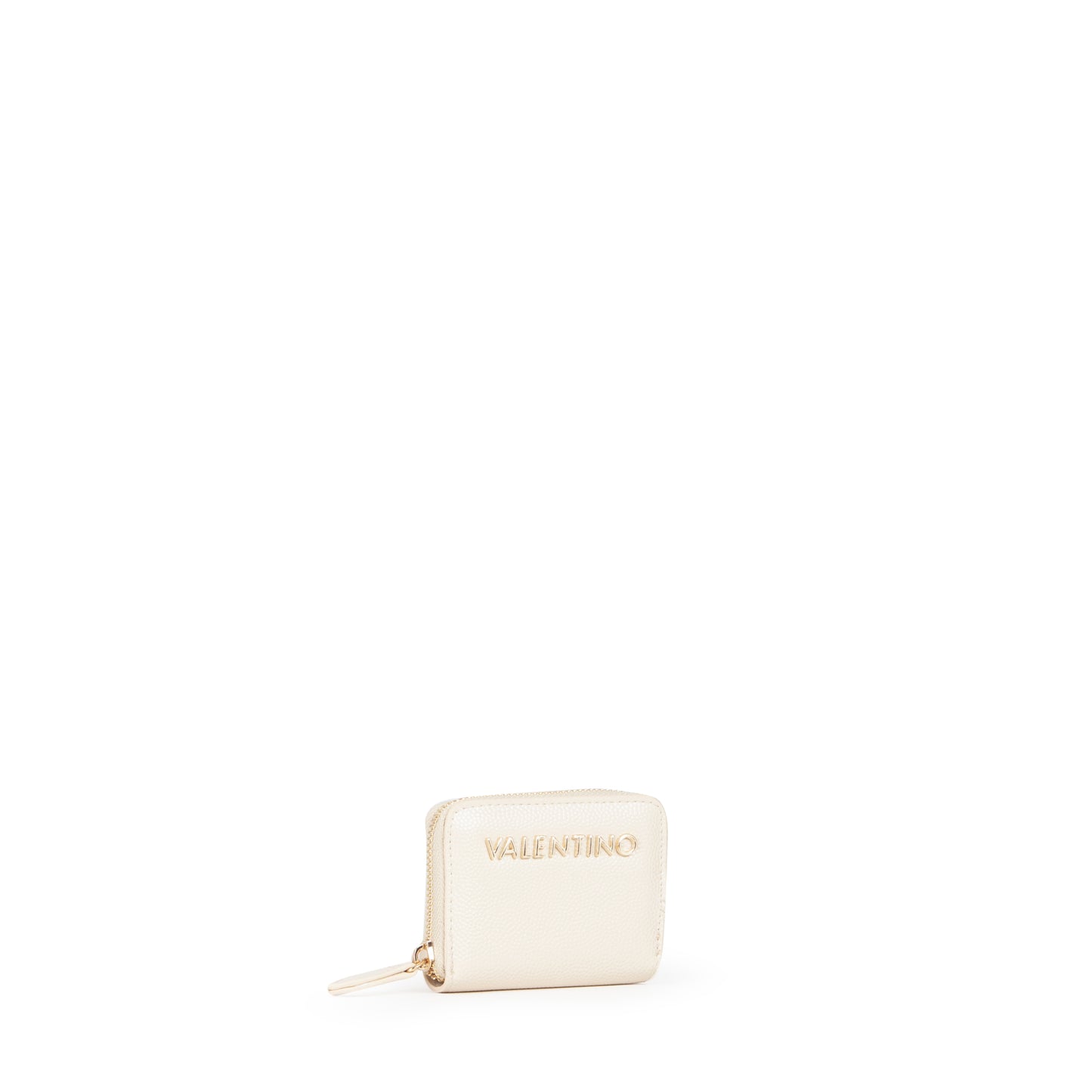 Portefeuille femme zippé beige doré lettres métal