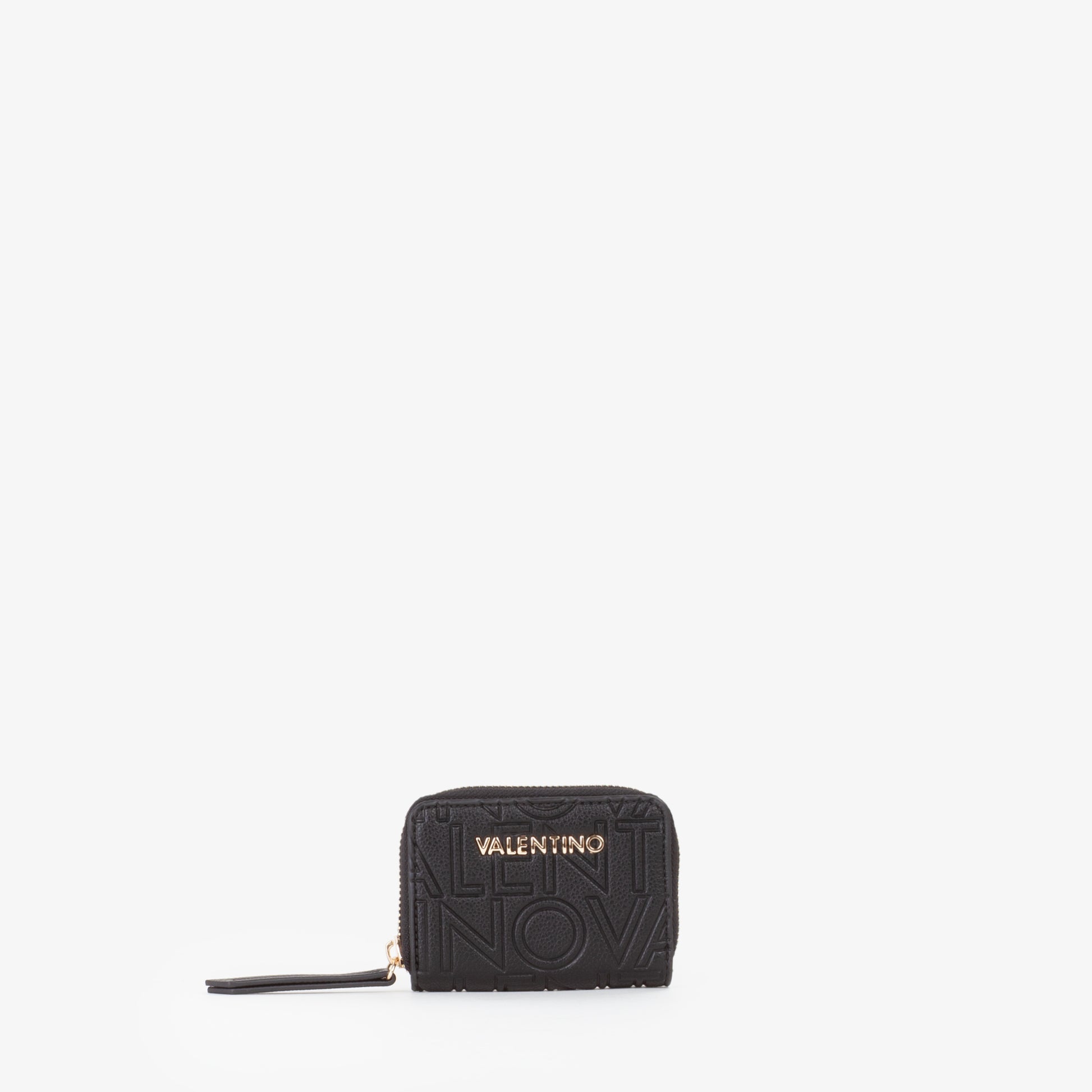 Portefeuille femme noir zippé motif logo embossé
