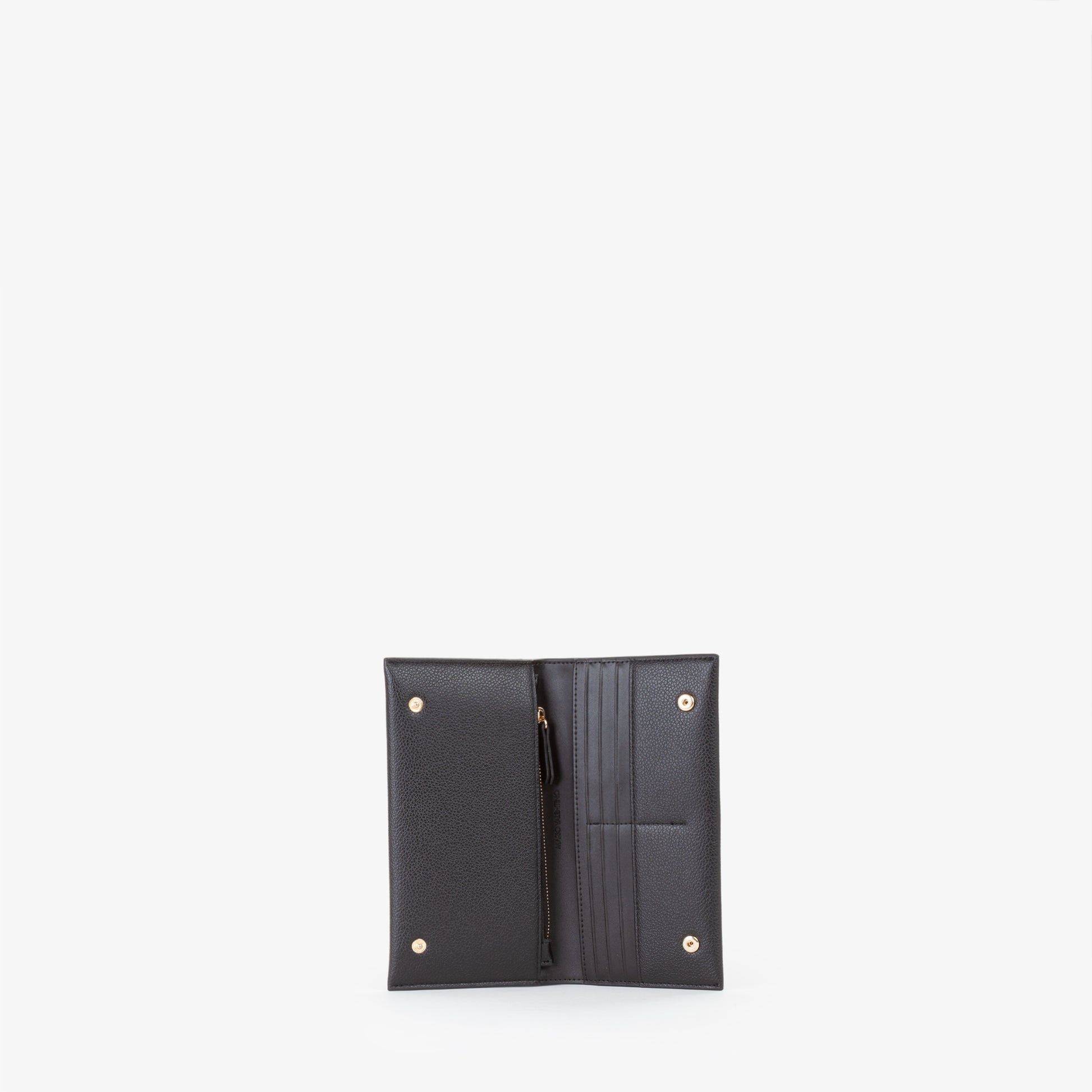 Portefeuille femme cuir grainé noir logo doré élégant