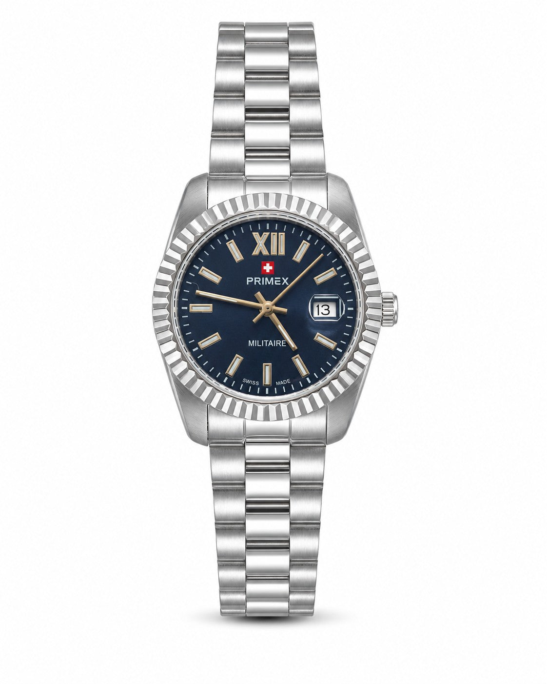 Montre femme Swiss Made cadran bleu acier fluted bezel