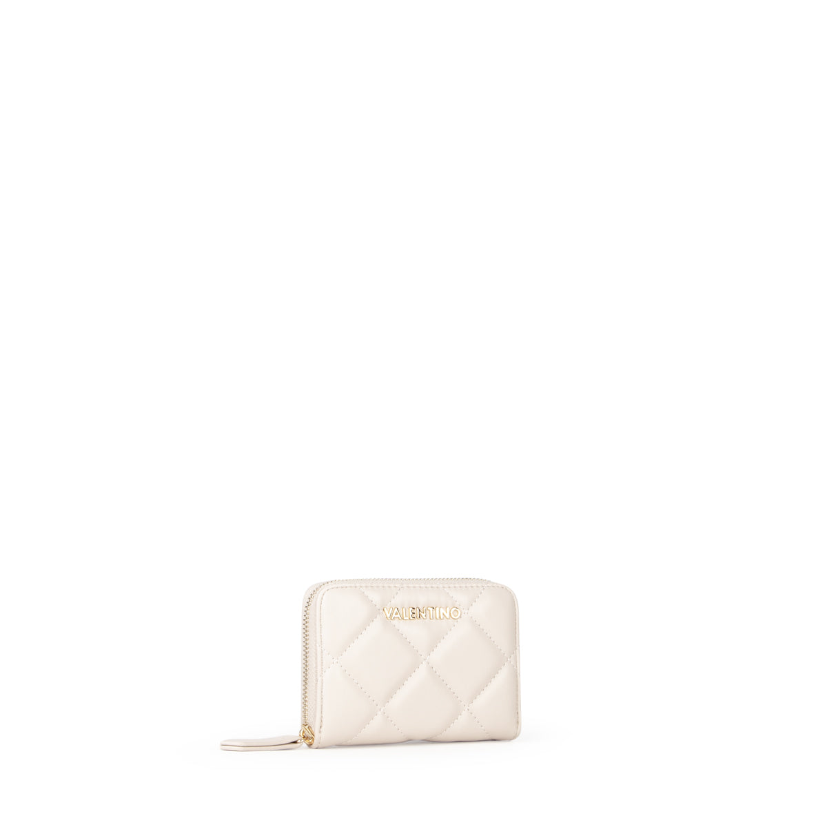 Portefeuille femme matelassé zippé écru finition dorée