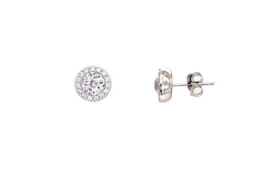 Clou d'oreille femme argent 925 rhodié zirconia halo