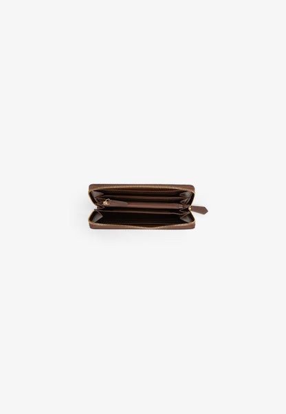 Portefeuille femme zippé grain cuir marron taupe