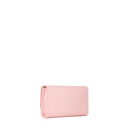 Pochette femme rose pâle à chaîne dorée et fermoir V