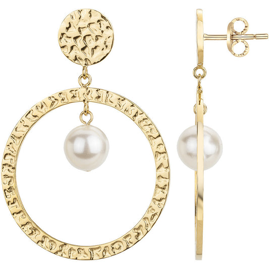 Boucles d'oreilles pendantes femme acier doré perle blanche