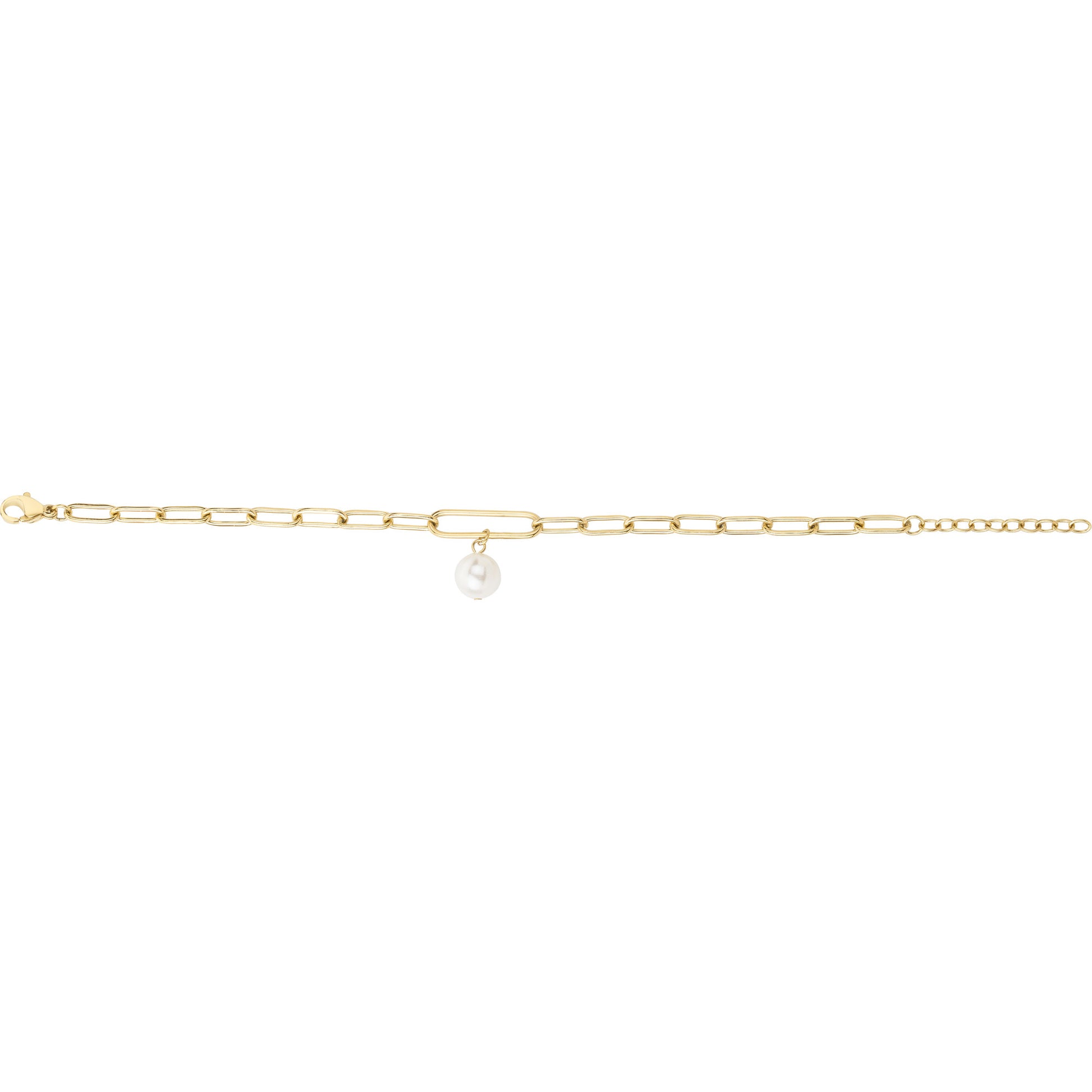 Bracelet femme acier doré maille rectangle perle blanche